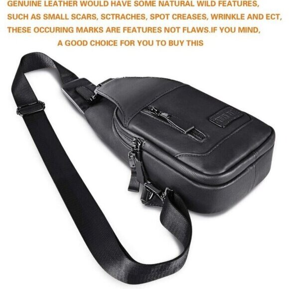 💫 Men Black Crossbody Bags Leather Sling Purse Chest Backpack Shoulder Bags - Picture 9 of 9